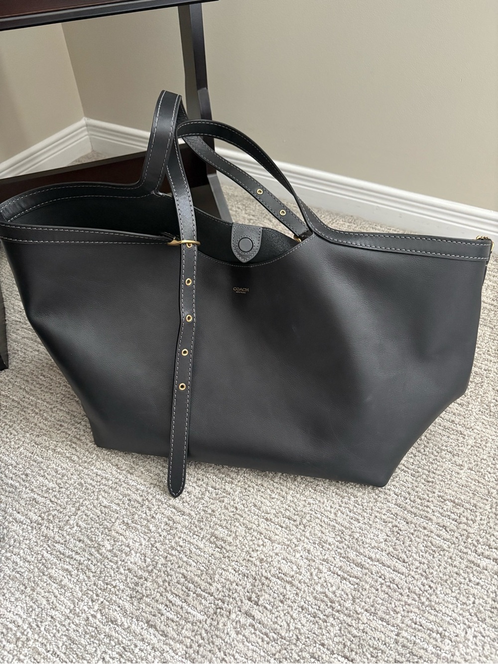 Coach Gramercy Black Leather Tote with Gold Hardware